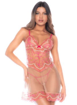 Nuisette en résille brodée avec string - MAL7604ROWP